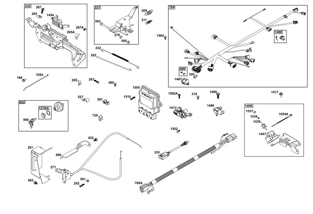 Controls Group Diagram and Parts List for 61E377-0059-J1 400000 - 699999 Briggs and Stratton Engine
